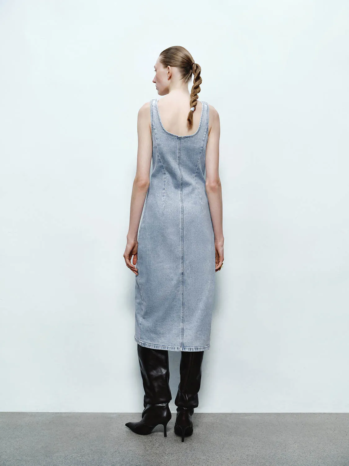 Wide Strap Button Up Denim Dresses
