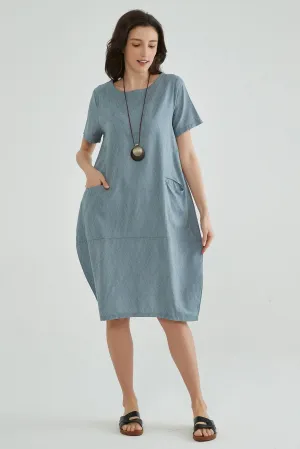 Windy Blue Jaquard Summer Dresses for Mature Ladies
