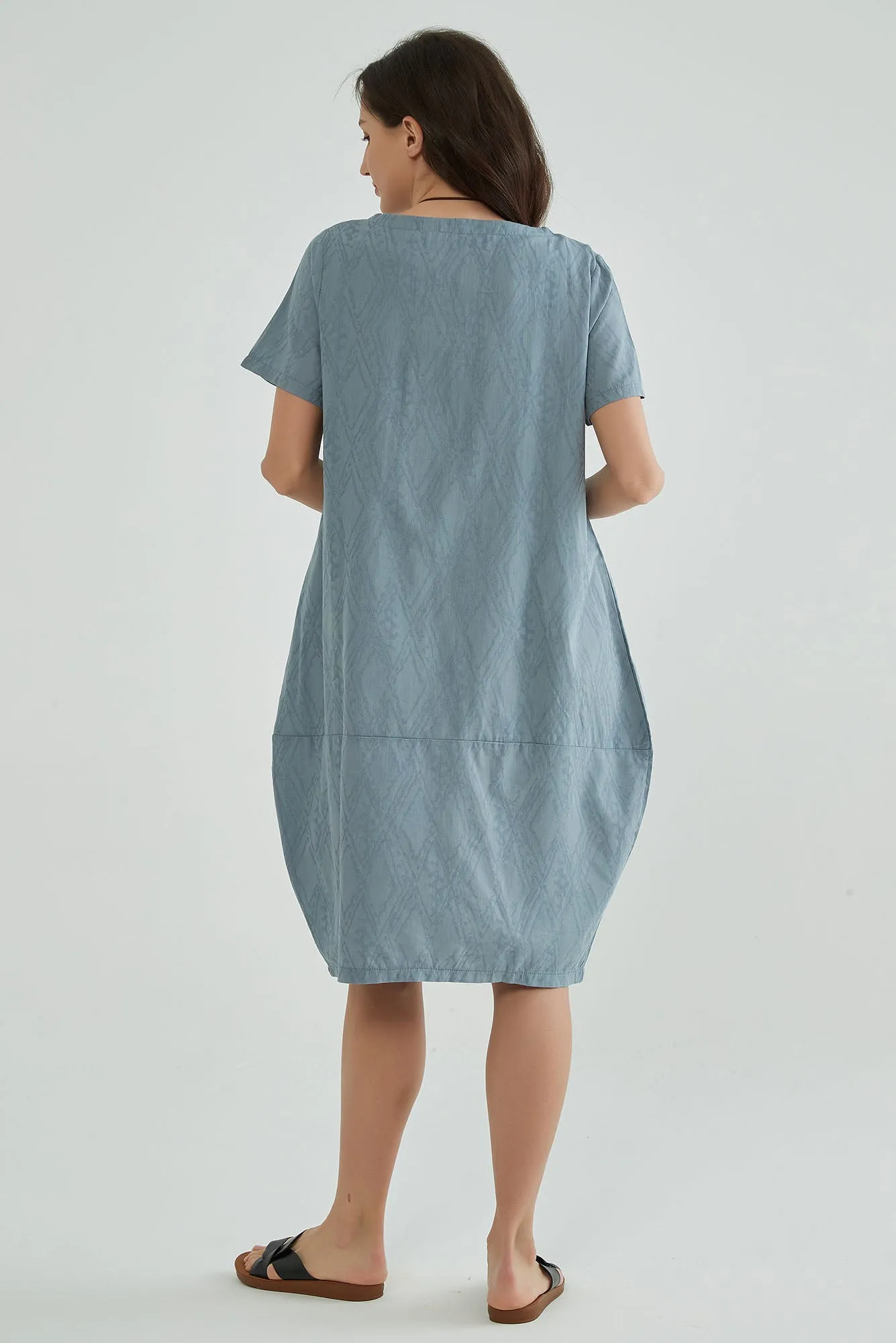 Windy Blue Jaquard Summer Dresses for Mature Ladies