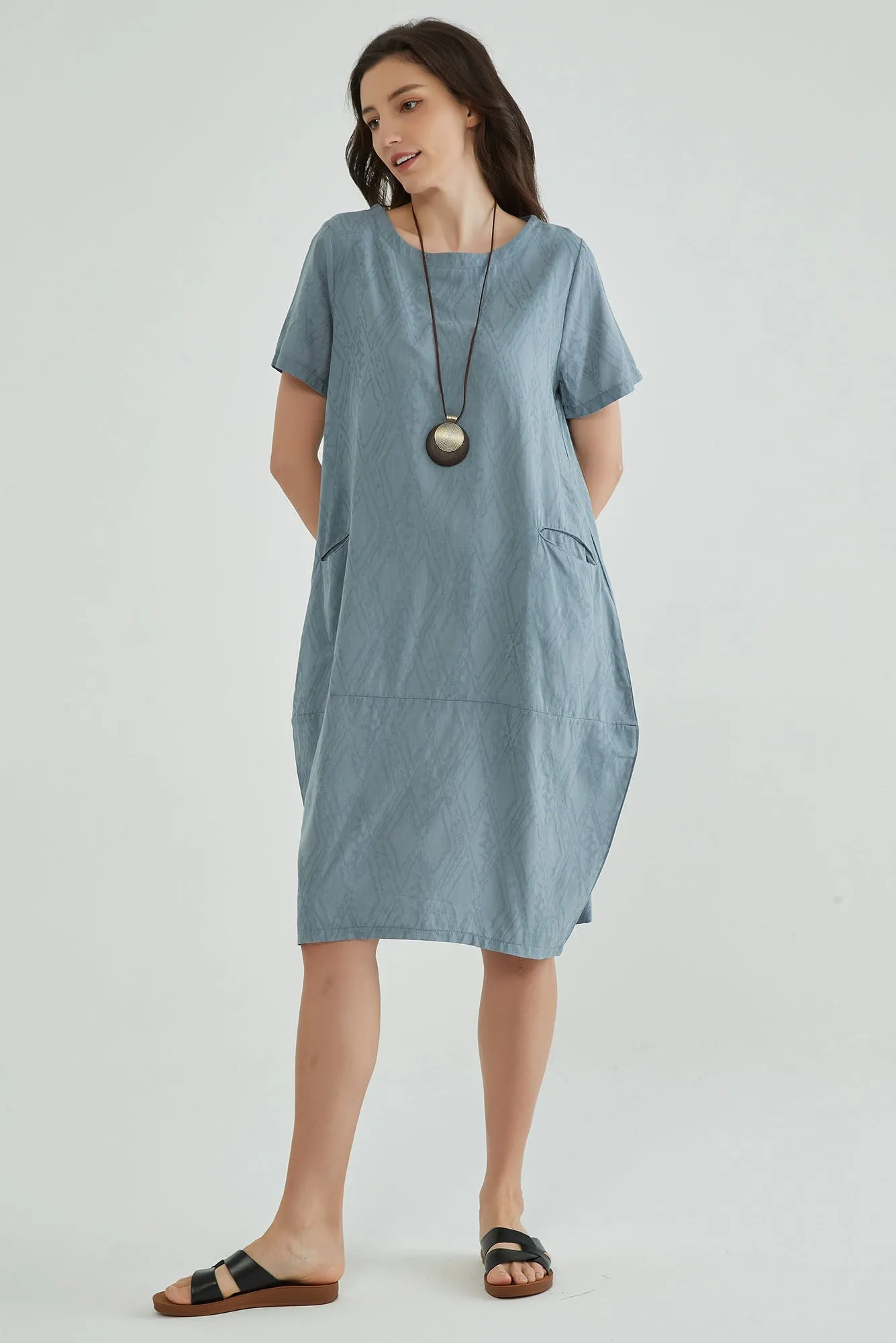 Windy Blue Jaquard Summer Dresses for Mature Ladies