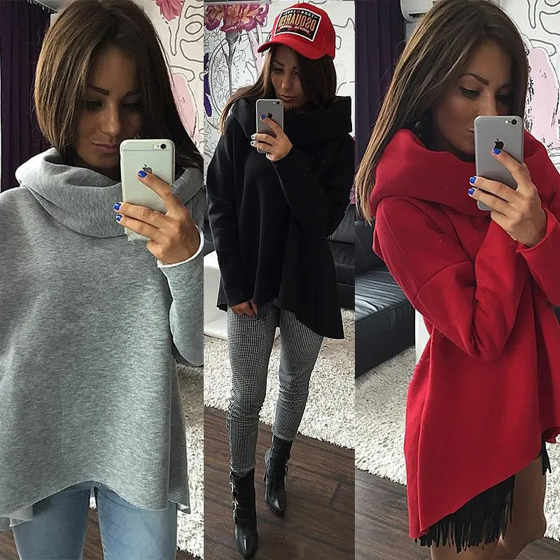 Women Hoodies Scarf Collar Long Sleeve Fashion Casual Style Sweatshirts