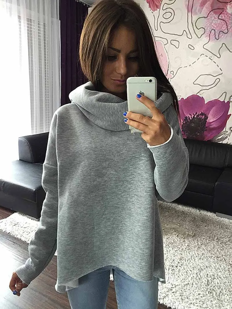 Women Hoodies Scarf Collar Long Sleeve Fashion Casual Style Sweatshirts