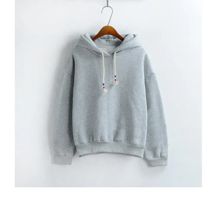 Women Hoodies Sweatshirts Long Sleeved Thick Casual All-match Solid Leisure Hooded Hoodie Loose Tops