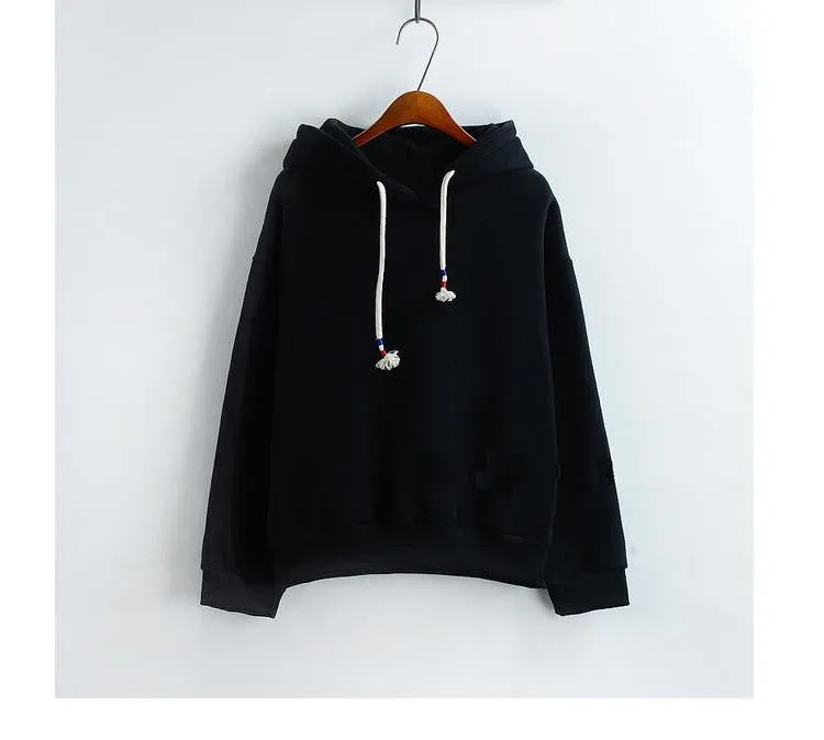 Women Hoodies Sweatshirts Long Sleeved Thick Casual All-match Solid Leisure Hooded Hoodie Loose Tops