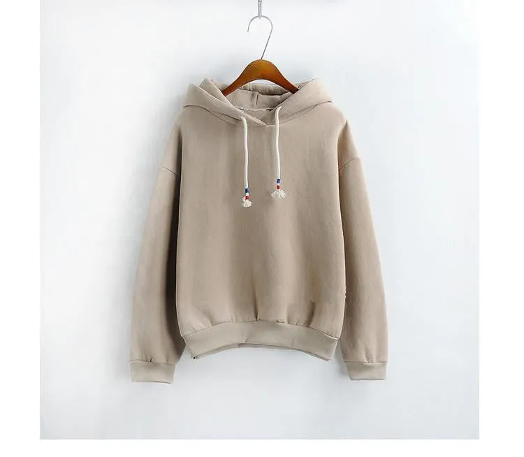 Women Hoodies Sweatshirts Long Sleeved Thick Casual All-match Solid Leisure Hooded Hoodie Loose Tops