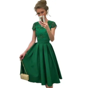 Women Summer Dress Girls Embroidery Lace Party Dresses Backless Vintage Sundress Casual Knee Length Pleated Dress