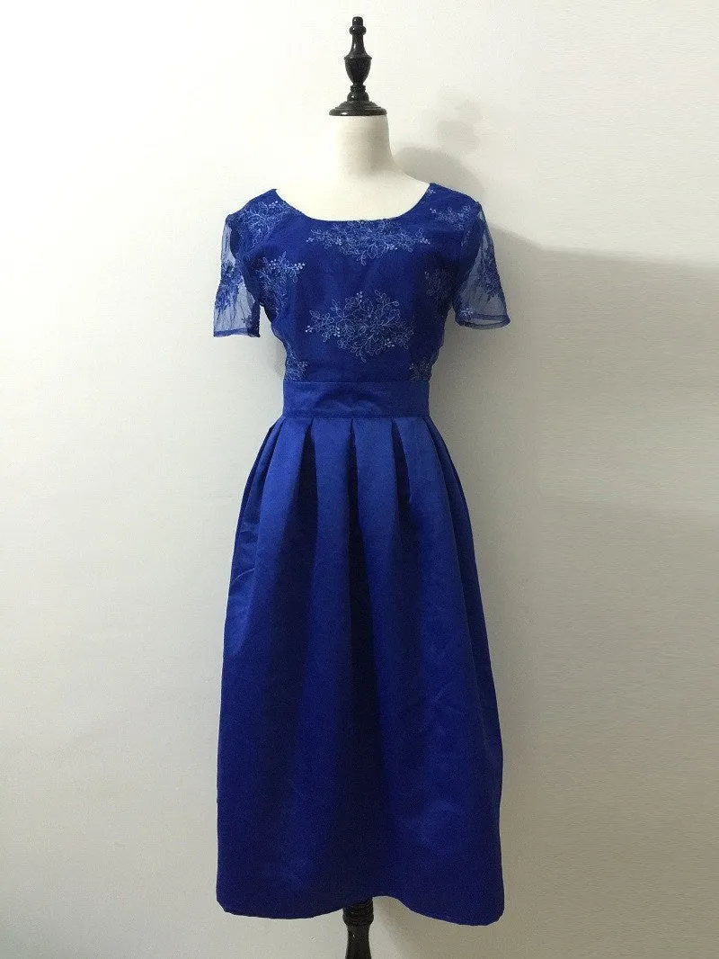 Women Summer Dress Girls Embroidery Lace Party Dresses Backless Vintage Sundress Casual Knee Length Pleated Dress
