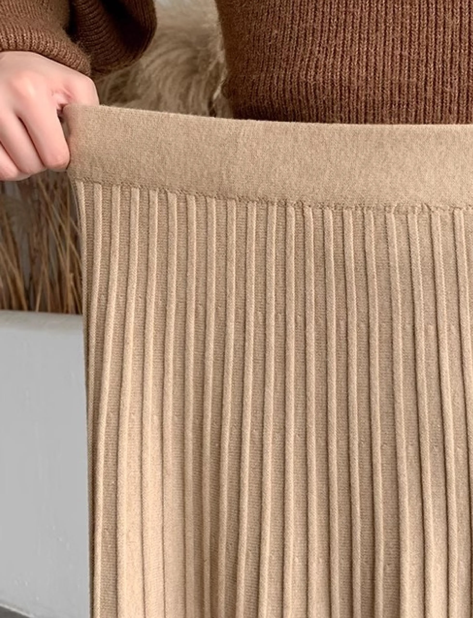 Women's Knit Maxi Pleated Skirts, High Waist Elastic A Line Long Skirt for Fall Winter
