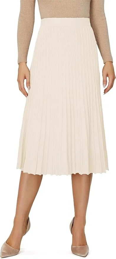 Women's Knit Maxi Pleated Skirts, High Waist Elastic A Line Long Skirt for Fall Winter
