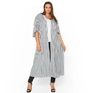 Women's Plus Size Lace Trim Tie Front Maxi Cardigan in Ditsy Gingham