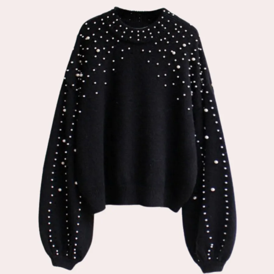 Women's round-neck beaded sweater (Xaviera style)