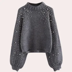 Women's round-neck beaded sweater (Xaviera style)