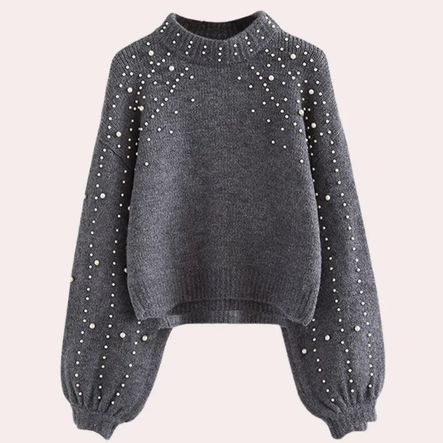 Women's round-neck beaded sweater (Xaviera style)