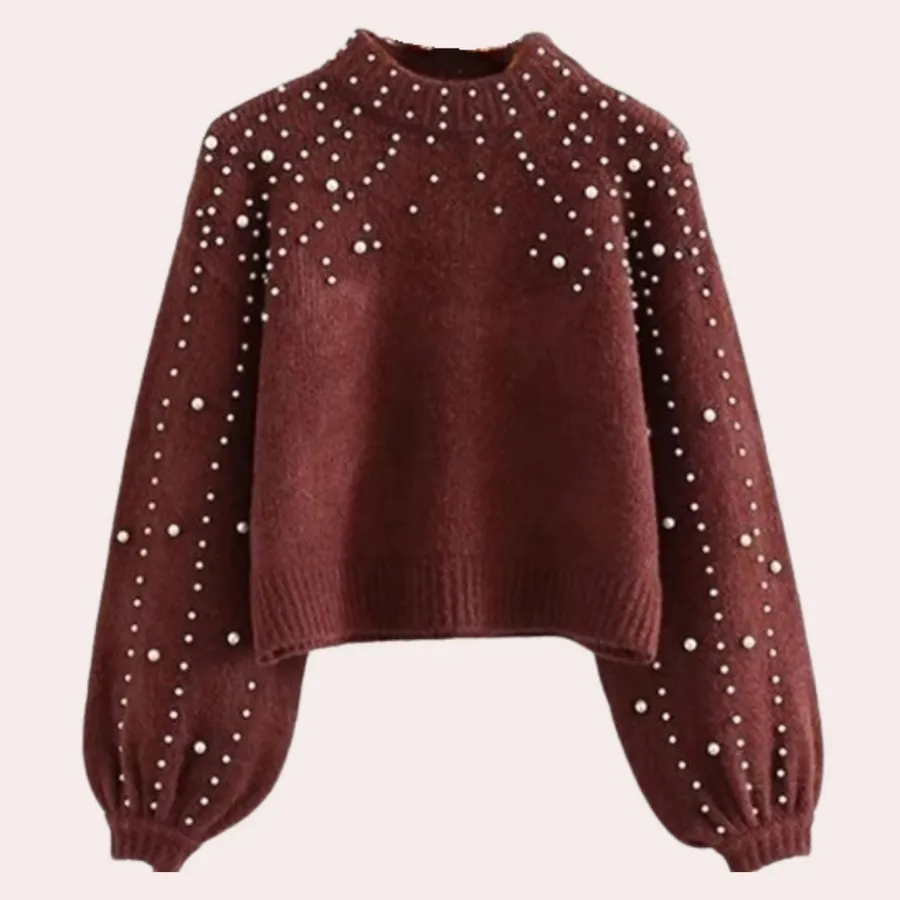 Women's round-neck beaded sweater (Xaviera style)