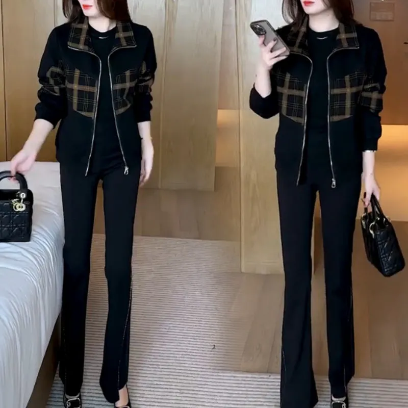 Women's Stylish Warm Plaid Patchwork Zip-Up Jacket
