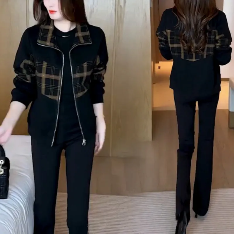 Women's Stylish Warm Plaid Patchwork Zip-Up Jacket