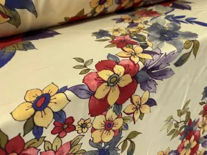 Woven stretch pongee dress fabric, per metre - lemon floral print