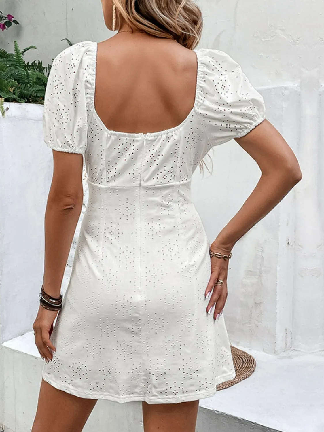 Zahra Bow Detail Eyelet Puff Sleeve Dress
