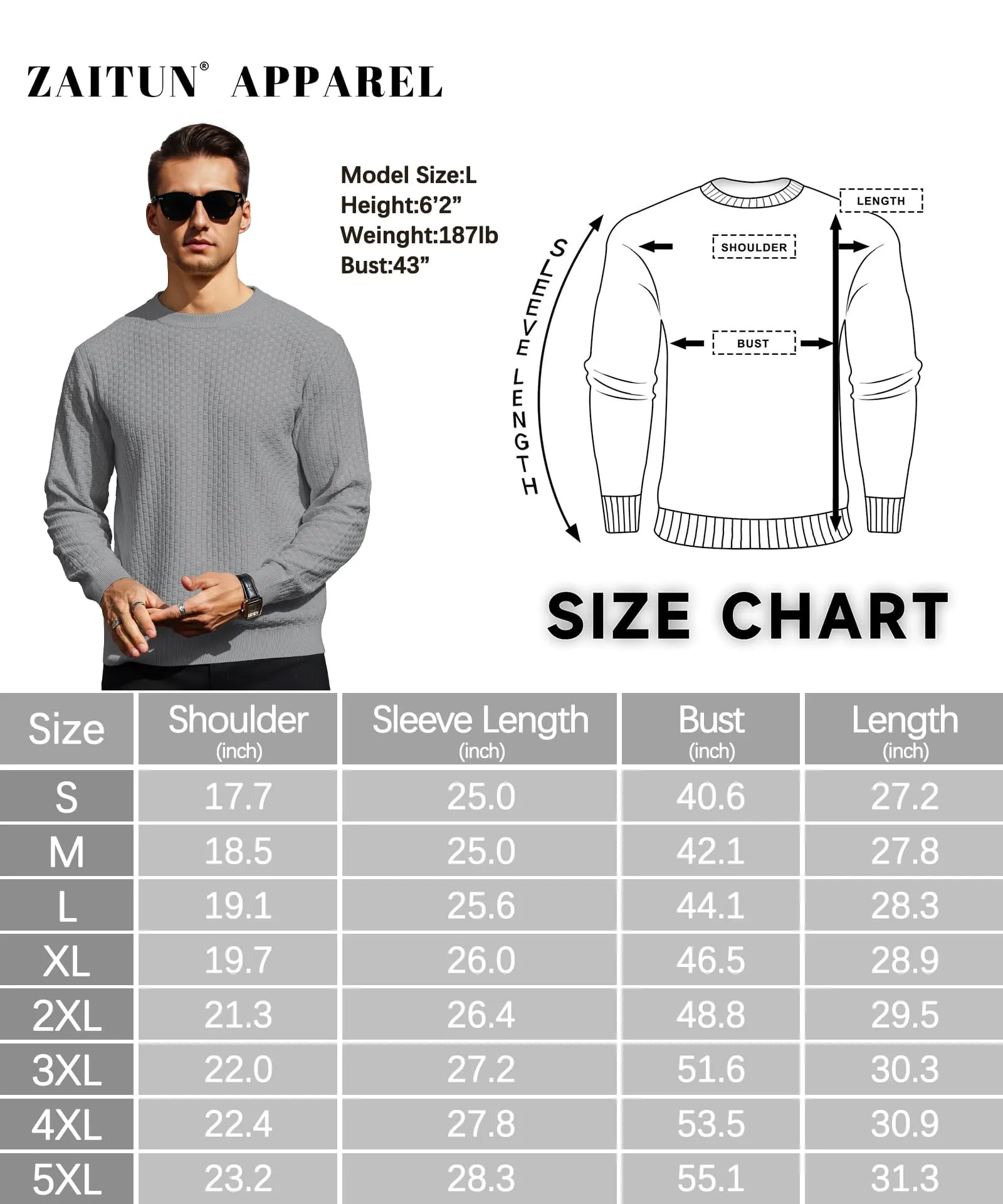 Zaitun Mens Crewneck Sweater Pullover Waffle Knit Casual Patterned Long Sleeve Sweaters
