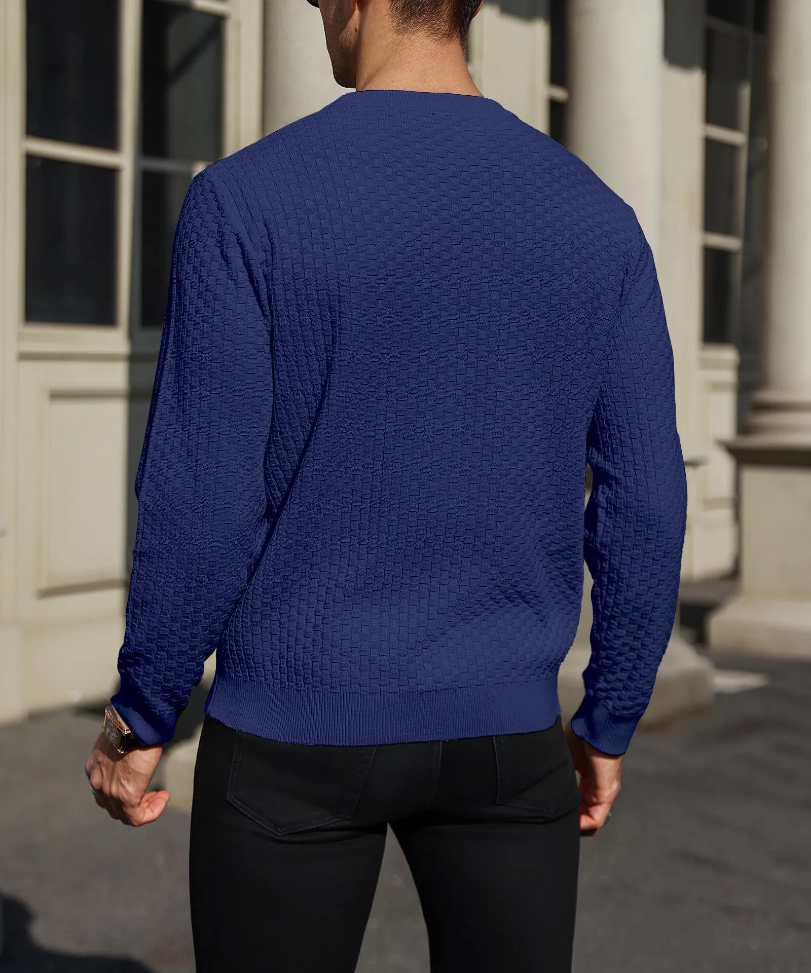 Zaitun Mens Crewneck Sweater Pullover Waffle Knit Casual Patterned Long Sleeve Sweaters