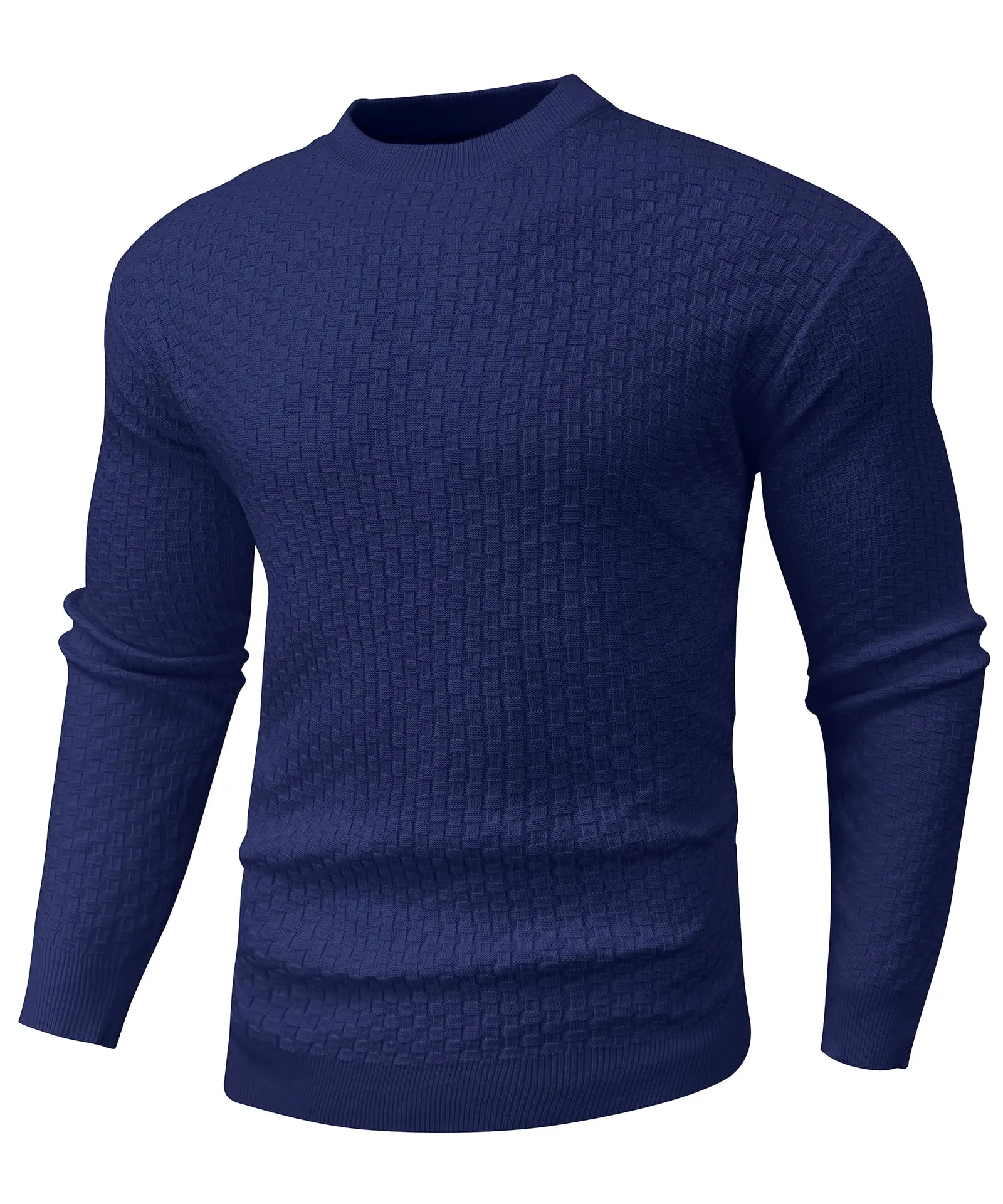 Zaitun Mens Crewneck Sweater Pullover Waffle Knit Casual Patterned Long Sleeve Sweaters
