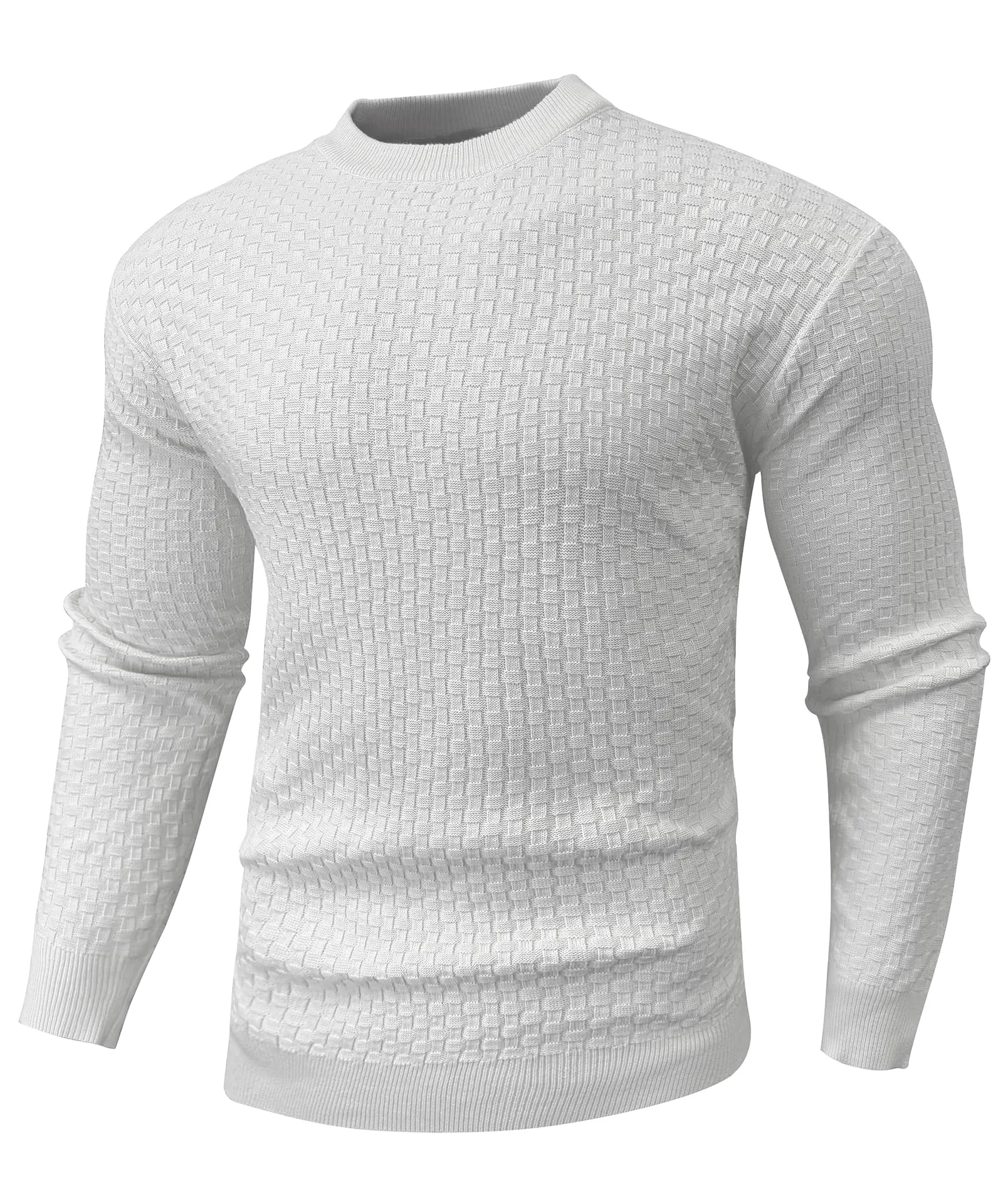 Zaitun Mens Crewneck Sweater Pullover Waffle Knit Casual Patterned Long Sleeve Sweaters