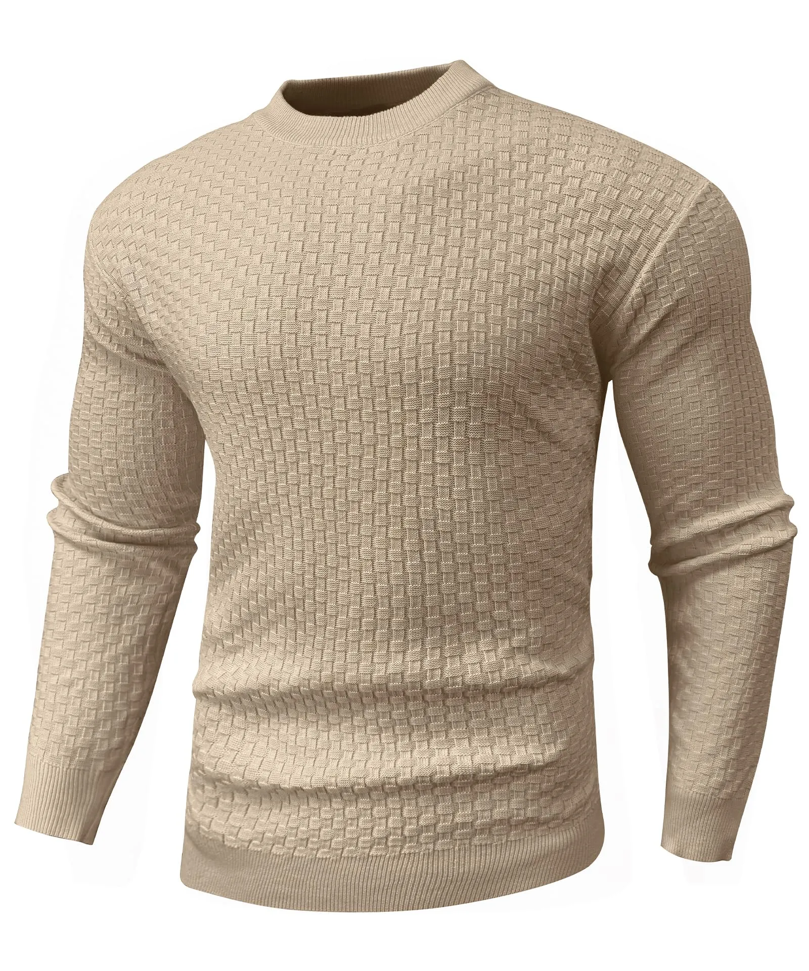 Zaitun Mens Crewneck Sweater Pullover Waffle Knit Casual Patterned Long Sleeve Sweaters