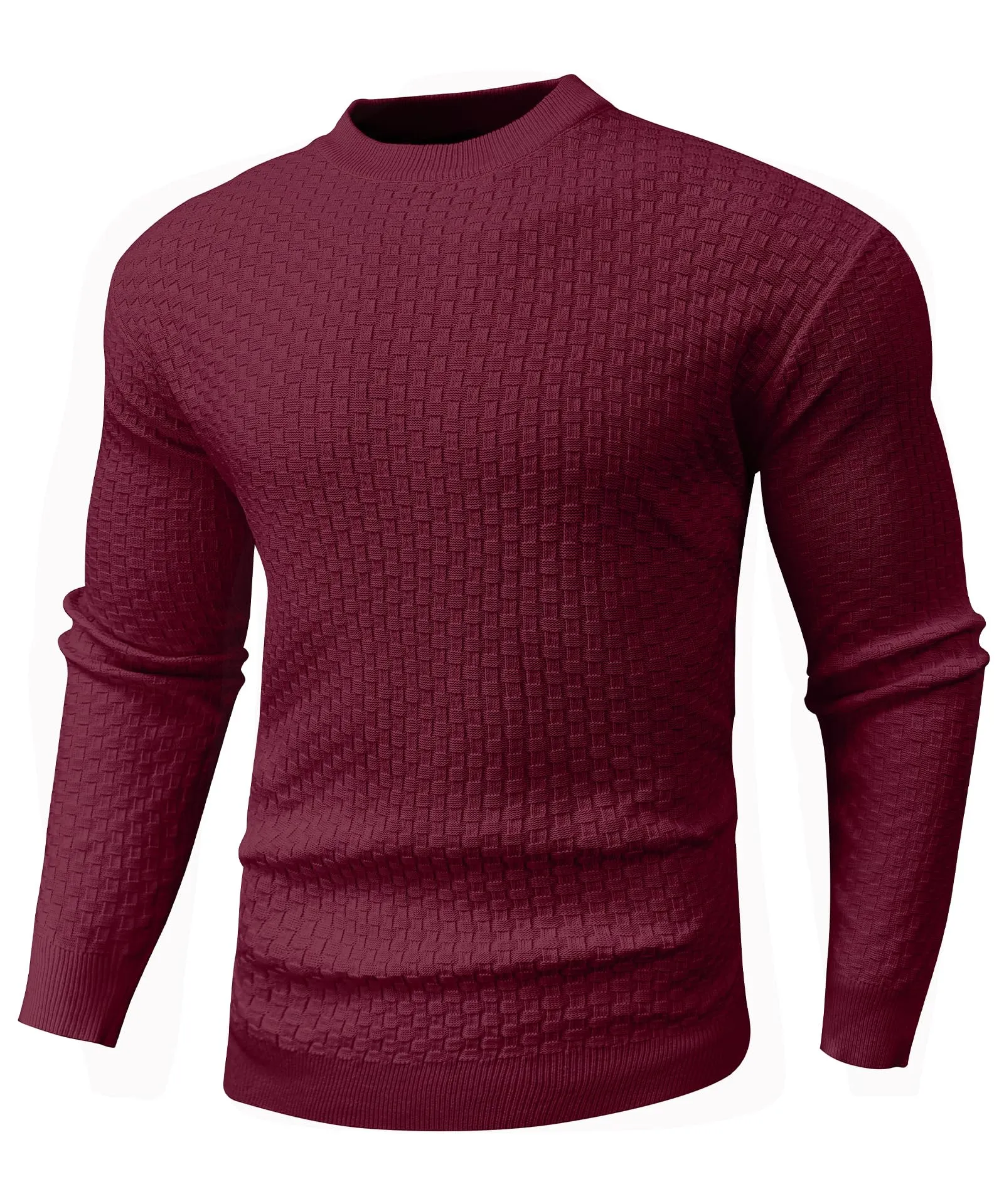 Zaitun Mens Crewneck Sweater Pullover Waffle Knit Casual Patterned Long Sleeve Sweaters