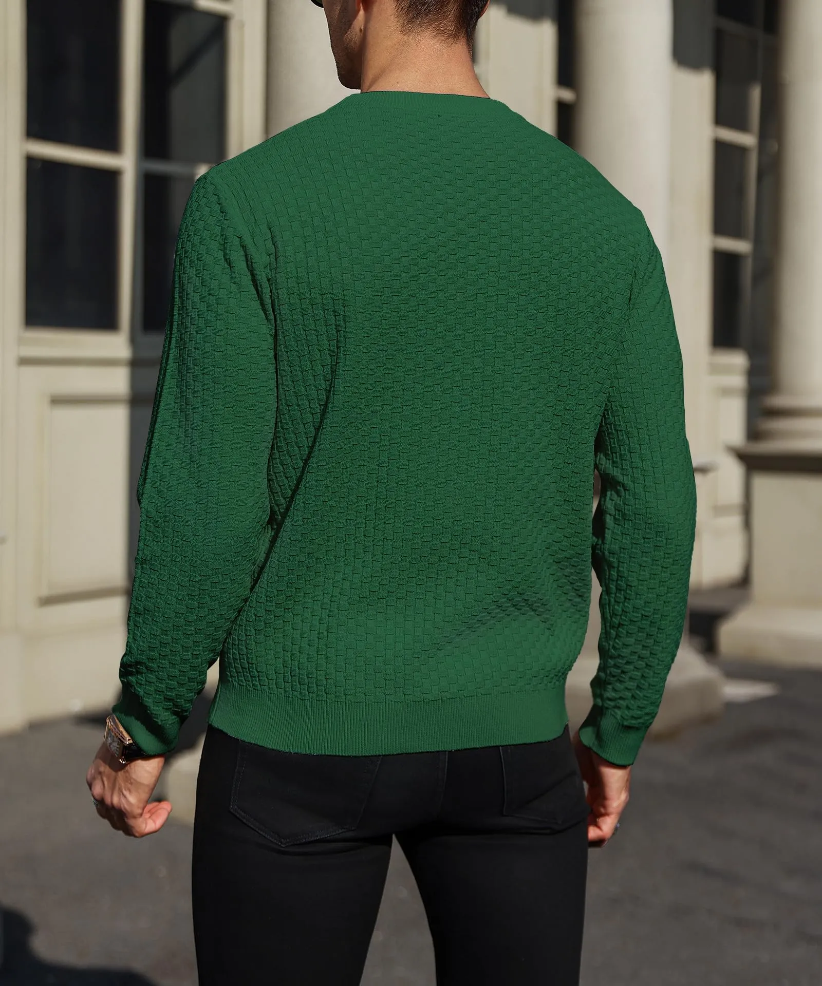 Zaitun Mens Crewneck Sweater Pullover Waffle Knit Casual Patterned Long Sleeve Sweaters