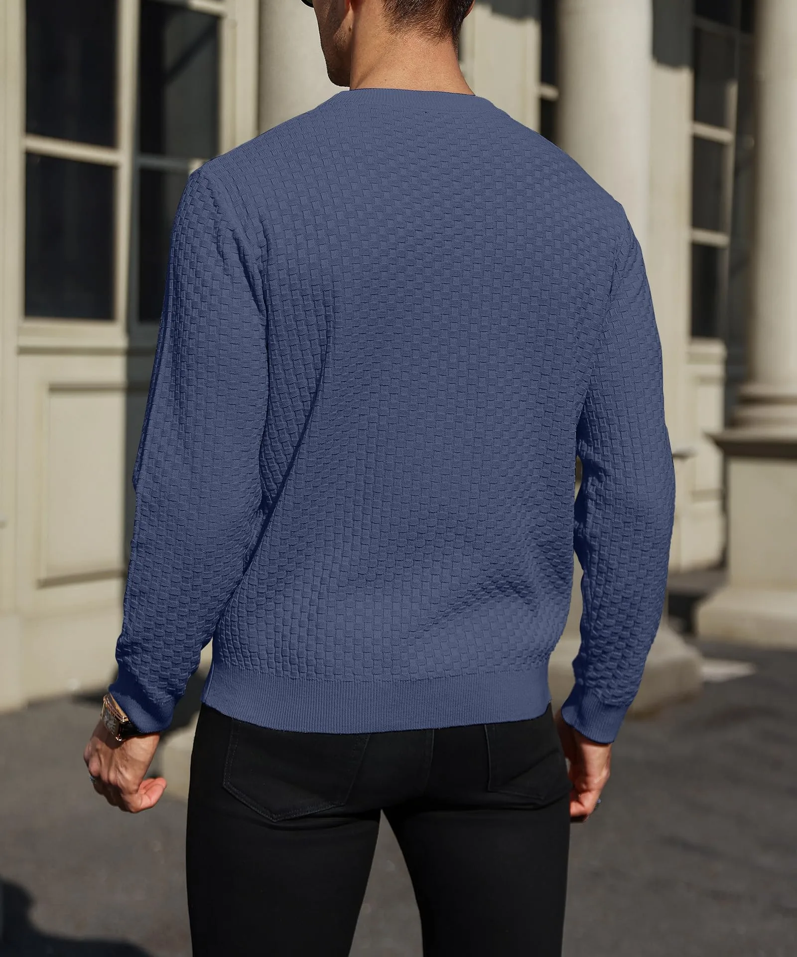 Zaitun Mens Crewneck Sweater Pullover Waffle Knit Casual Patterned Long Sleeve Sweaters