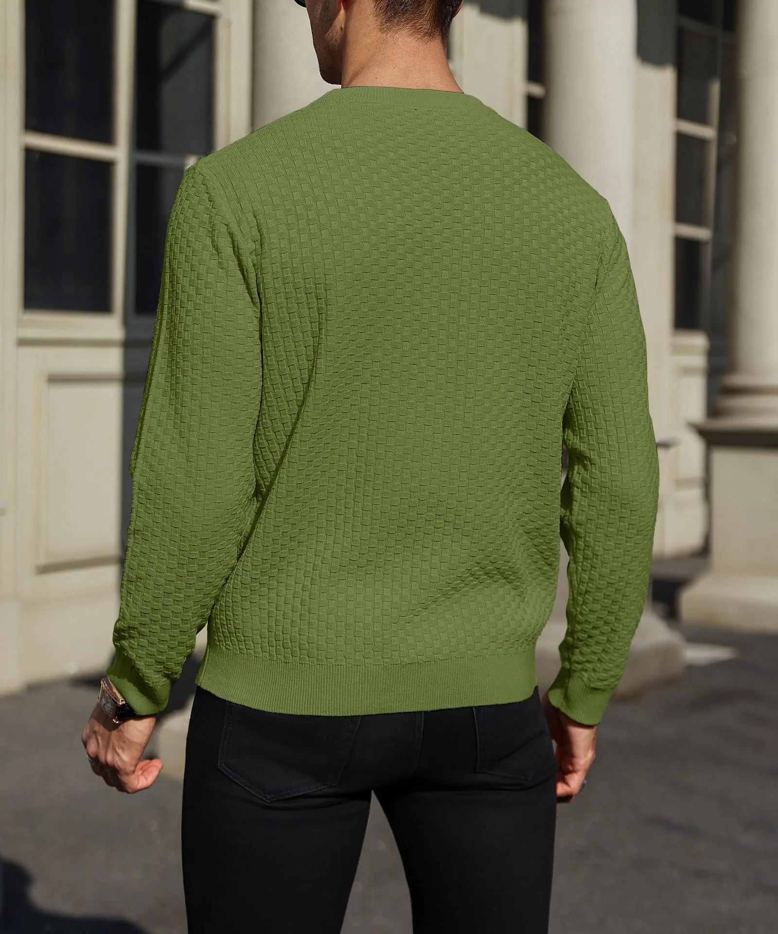 Zaitun Mens Crewneck Sweater Pullover Waffle Knit Casual Patterned Long Sleeve Sweaters