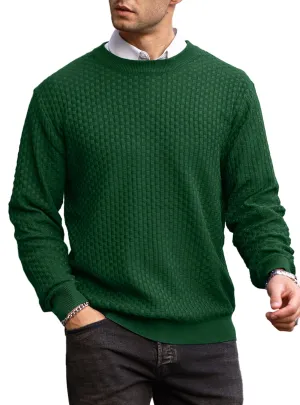 Zaitun Mens Crewneck Sweater Pullover Waffle Knit Casual Patterned Long Sleeve Sweaters