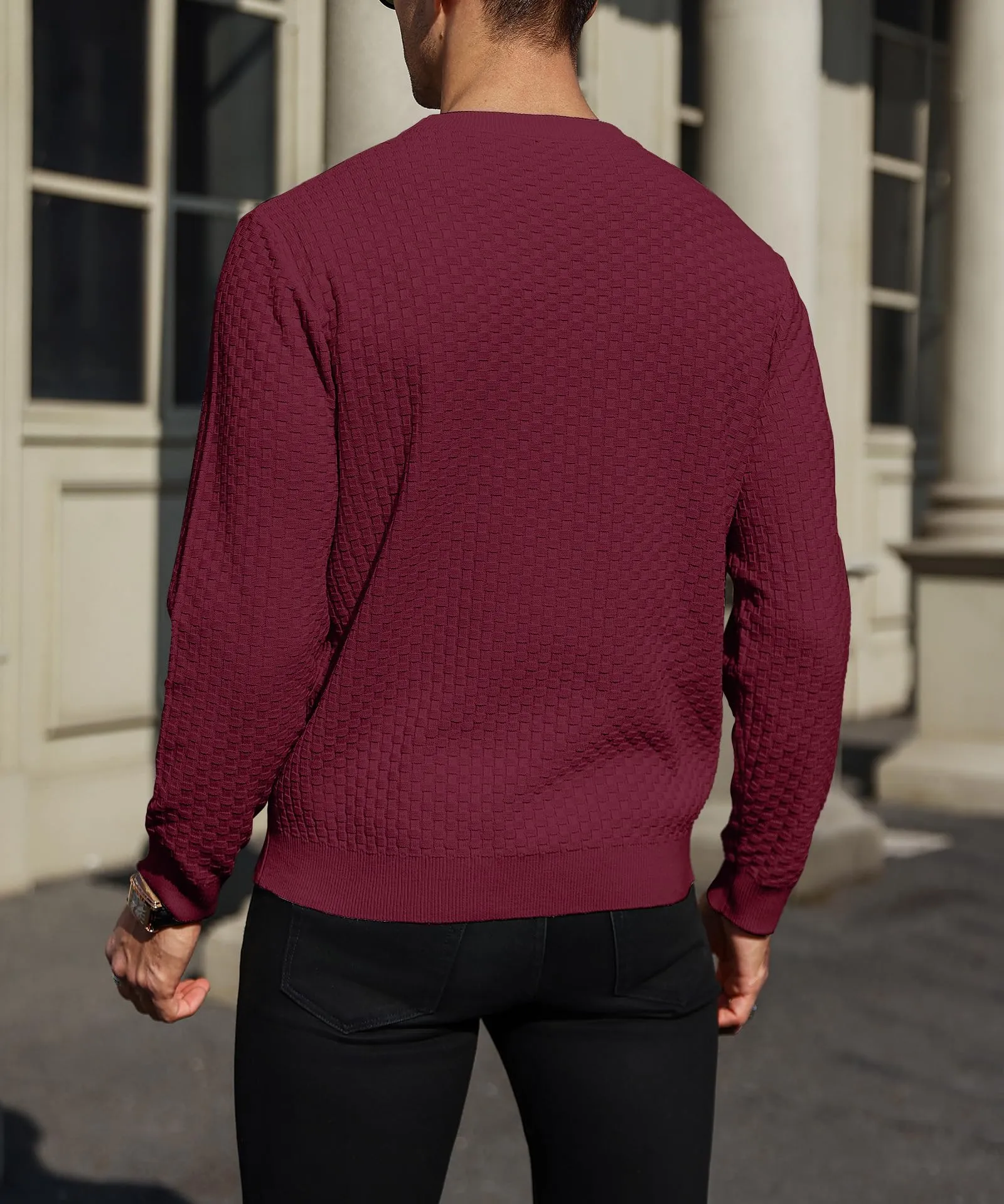 Zaitun Mens Crewneck Sweater Pullover Waffle Knit Casual Patterned Long Sleeve Sweaters
