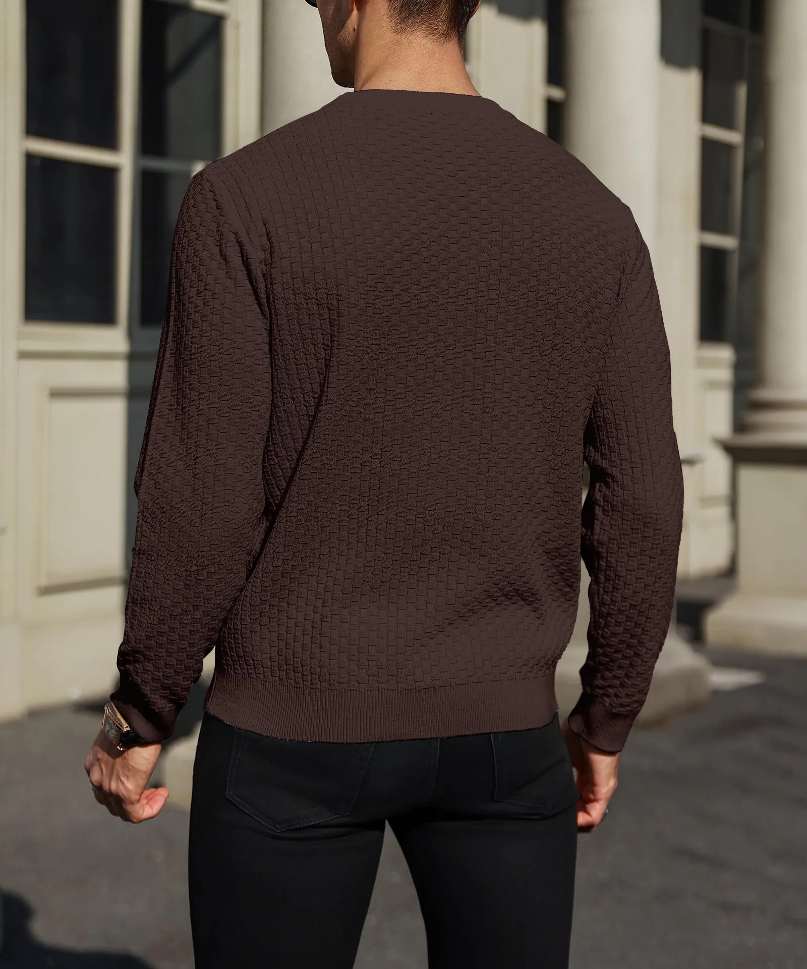 Zaitun Mens Crewneck Sweater Pullover Waffle Knit Casual Patterned Long Sleeve Sweaters