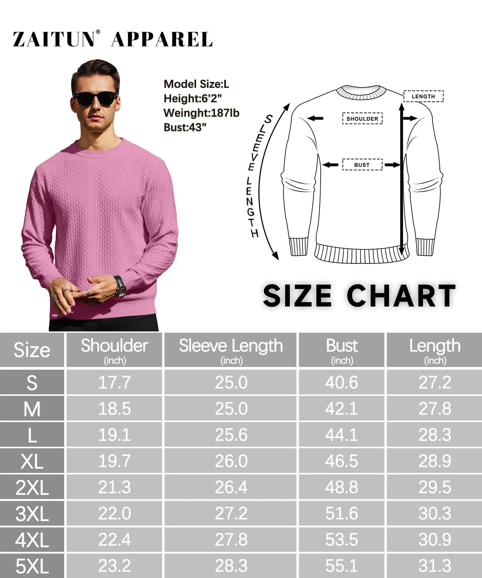 Zaitun Mens Crewneck Sweater Pullover Waffle Knit Casual Patterned Long Sleeve Sweaters