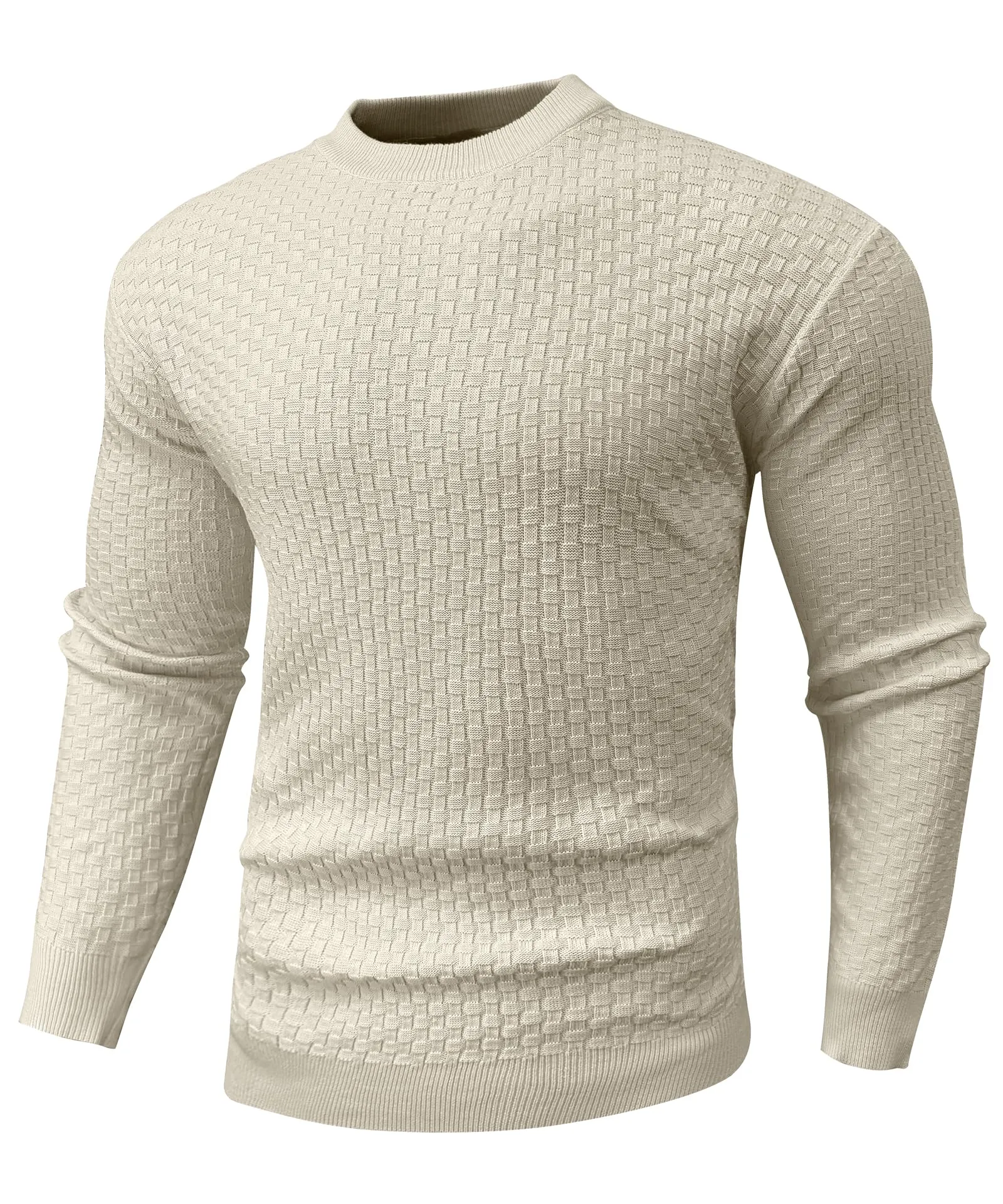 Zaitun Mens Crewneck Sweater Pullover Waffle Knit Casual Patterned Long Sleeve Sweaters