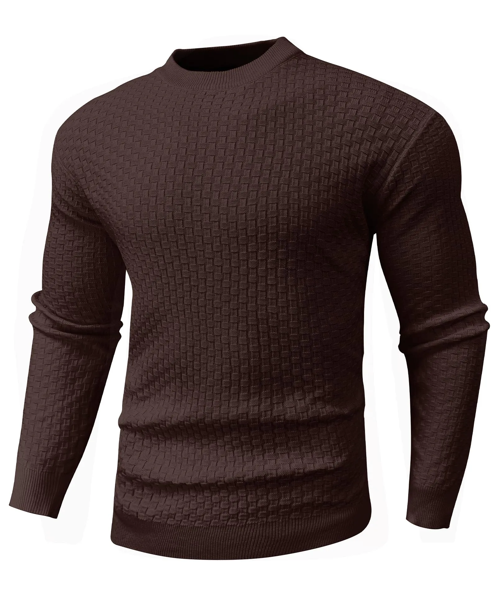 Zaitun Mens Crewneck Sweater Pullover Waffle Knit Casual Patterned Long Sleeve Sweaters