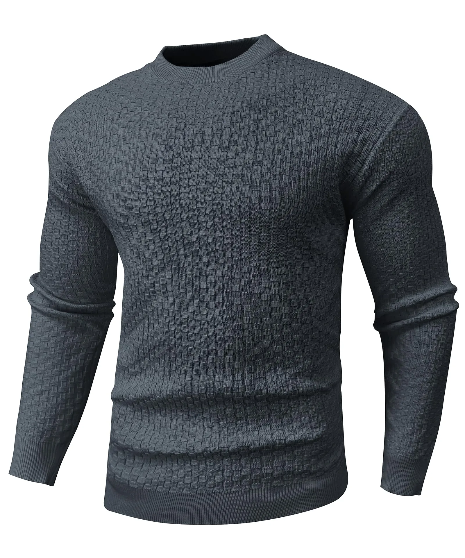 Zaitun Mens Crewneck Sweater Pullover Waffle Knit Casual Patterned Long Sleeve Sweaters