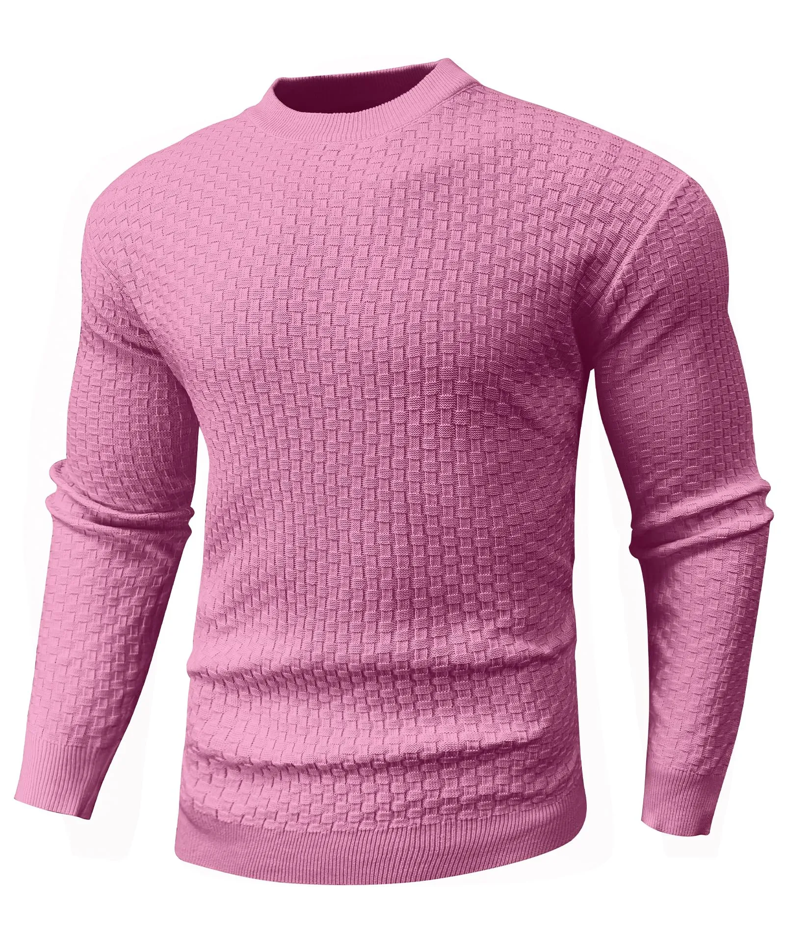 Zaitun Mens Crewneck Sweater Pullover Waffle Knit Casual Patterned Long Sleeve Sweaters