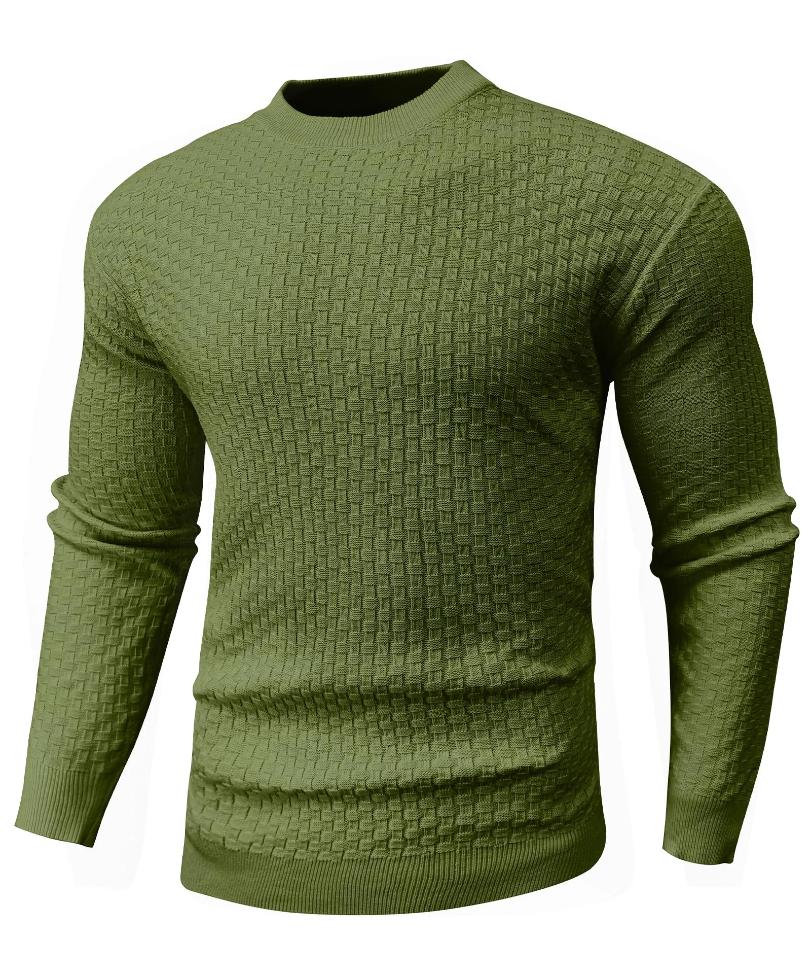 Zaitun Mens Crewneck Sweater Pullover Waffle Knit Casual Patterned Long Sleeve Sweaters
