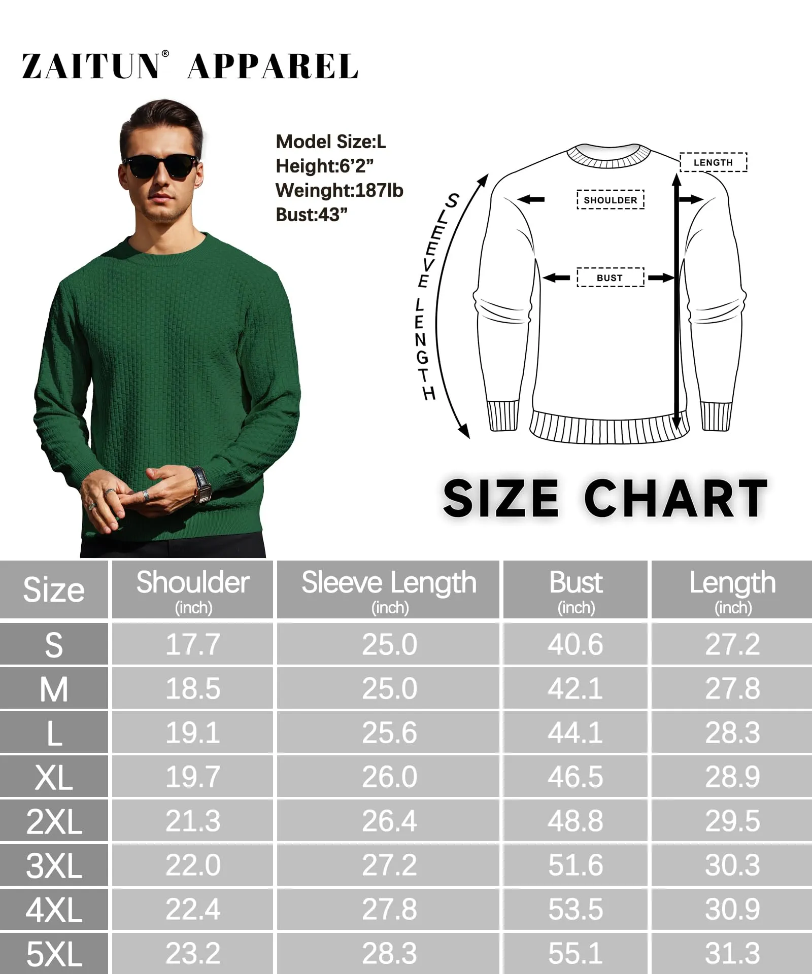 Zaitun Mens Crewneck Sweater Pullover Waffle Knit Casual Patterned Long Sleeve Sweaters
