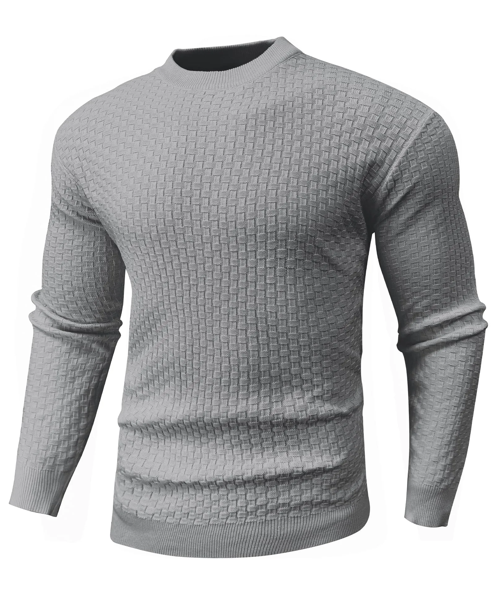 Zaitun Mens Crewneck Sweater Pullover Waffle Knit Casual Patterned Long Sleeve Sweaters