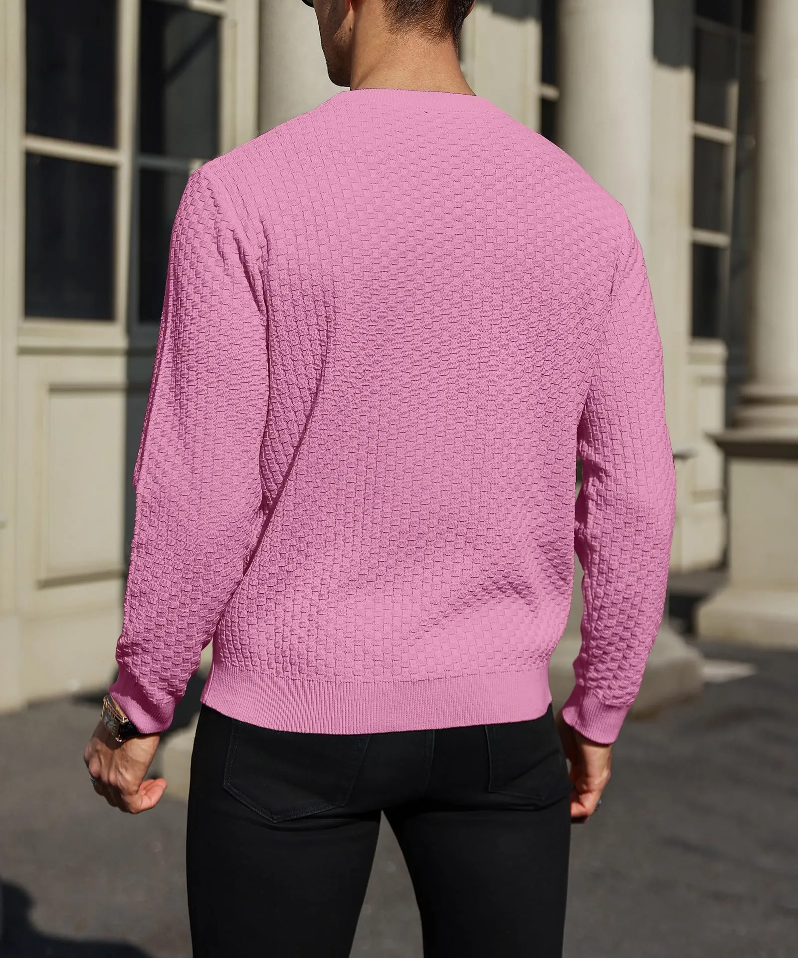Zaitun Mens Crewneck Sweater Pullover Waffle Knit Casual Patterned Long Sleeve Sweaters
