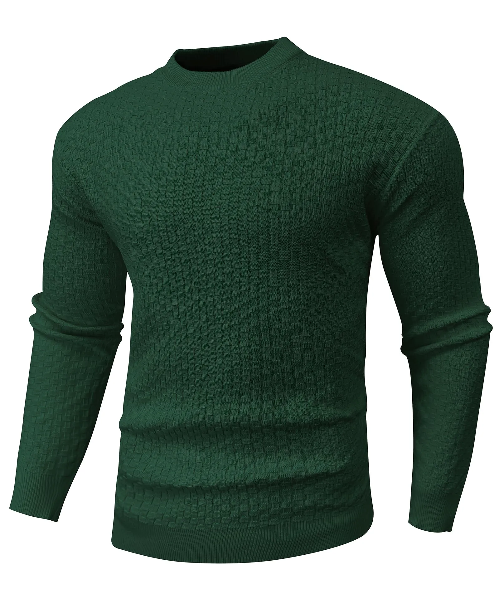Zaitun Mens Crewneck Sweater Pullover Waffle Knit Casual Patterned Long Sleeve Sweaters