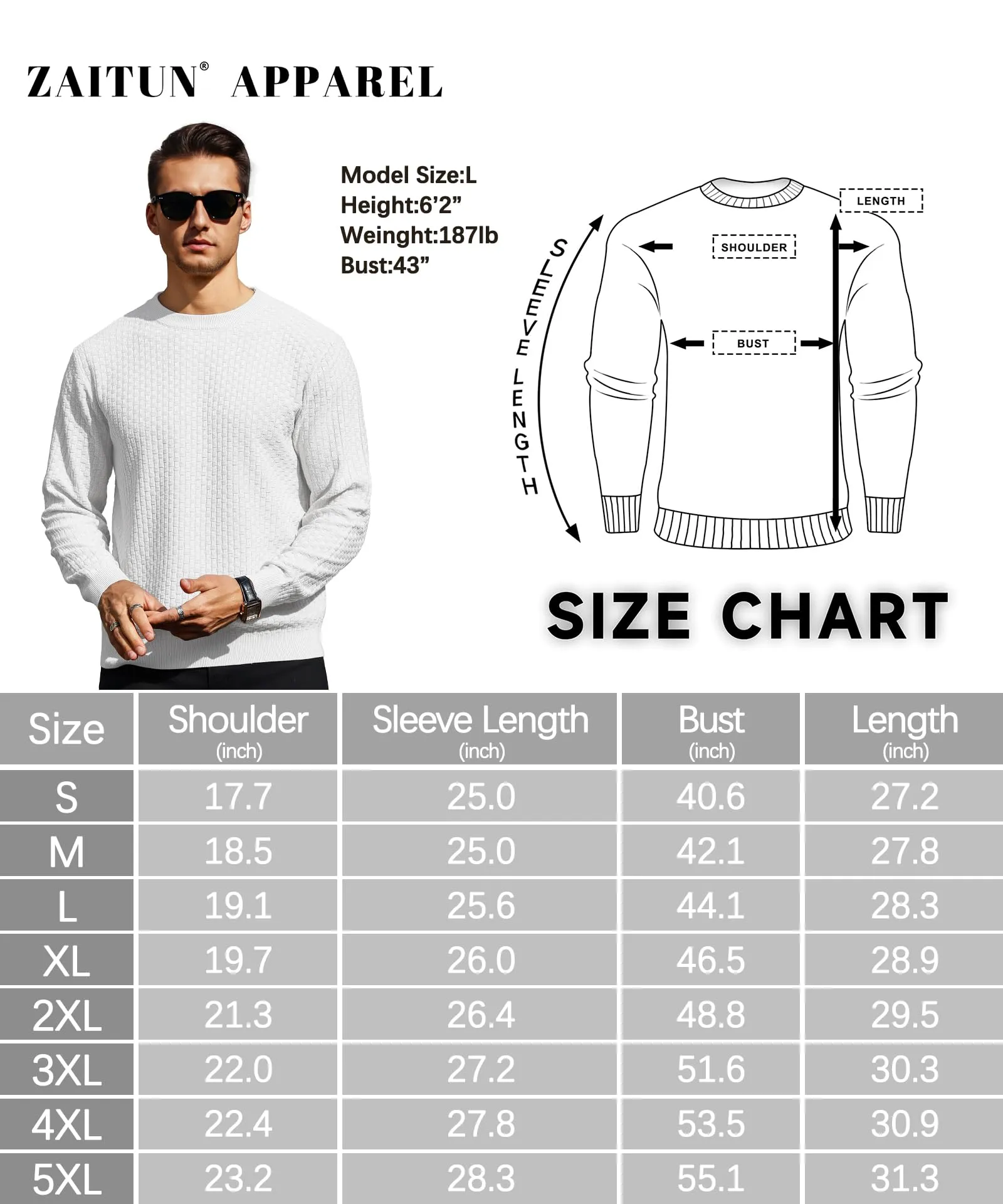 Zaitun Mens Crewneck Sweater Pullover Waffle Knit Casual Patterned Long Sleeve Sweaters
