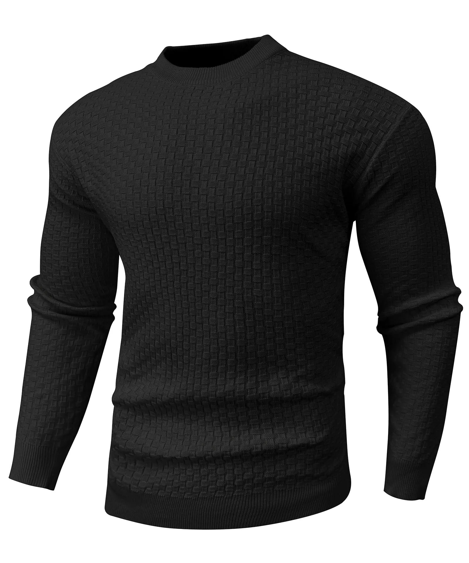 Zaitun Mens Crewneck Sweater Pullover Waffle Knit Casual Patterned Long Sleeve Sweaters