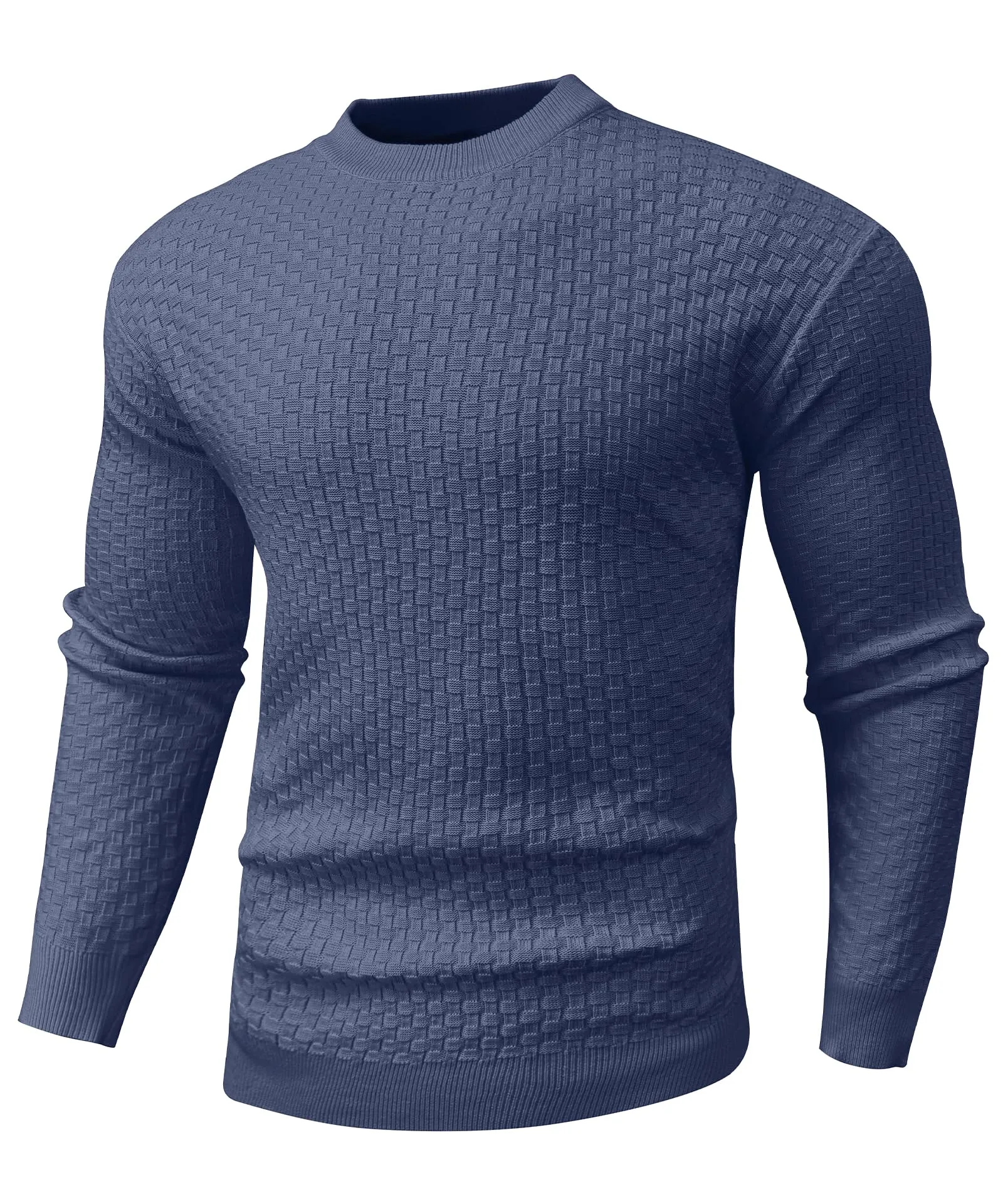 Zaitun Mens Crewneck Sweater Pullover Waffle Knit Casual Patterned Long Sleeve Sweaters