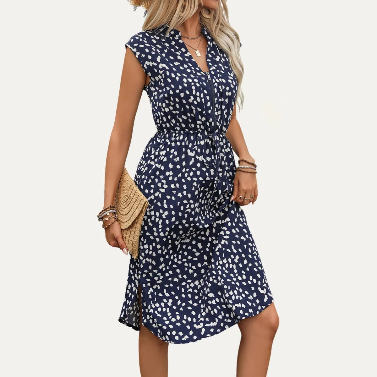 Zip-Up Sleeveless Midi Dress 
